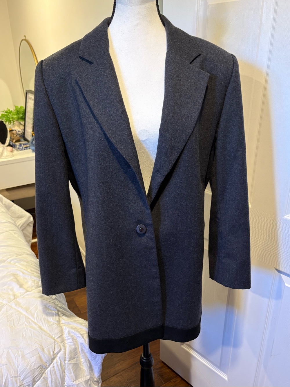 Vintage Lauren Jefferies 100% Wool Blazer Made in Canada Dark Charcoal Size 12